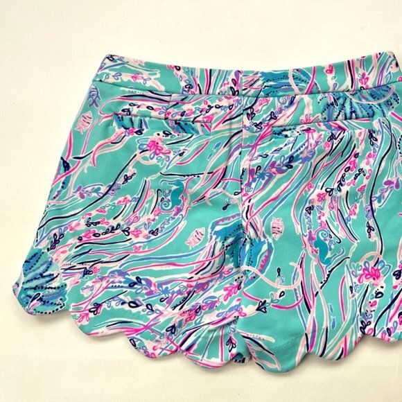 Lilly Pulitzer Buttercup Knit Shorts Women 0 EUC‎ Stretched Pockets Scalloped - Picture 12 of 13